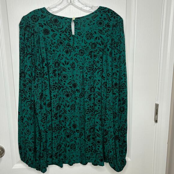 Knox Rose Wms XL Green Black Floral Tunic Popover Boho Dark Cottagecore Peasant - Picture 2 of 7